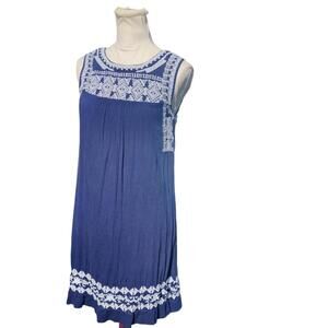 Lucky Brand. Y2K, Navy Blue Embroidered Sleeveless Knee Length Dress. Size: S